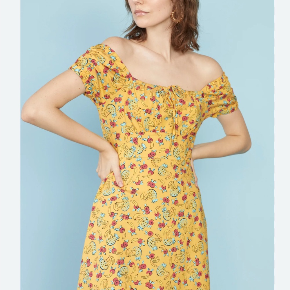 HVN Yellow Tropical Fruit Holland Dress